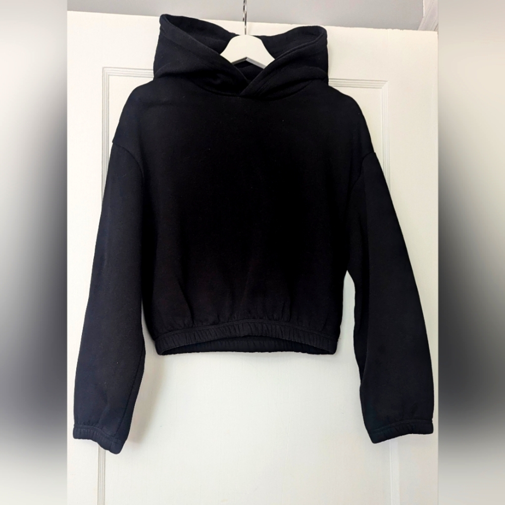 Zara Womens Cotton Blend Cropped Warm Sweatshirt With a Lined Hood. Size Small.